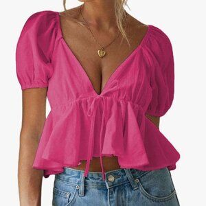 Remidoo Pink Puff Sleeve Blouse